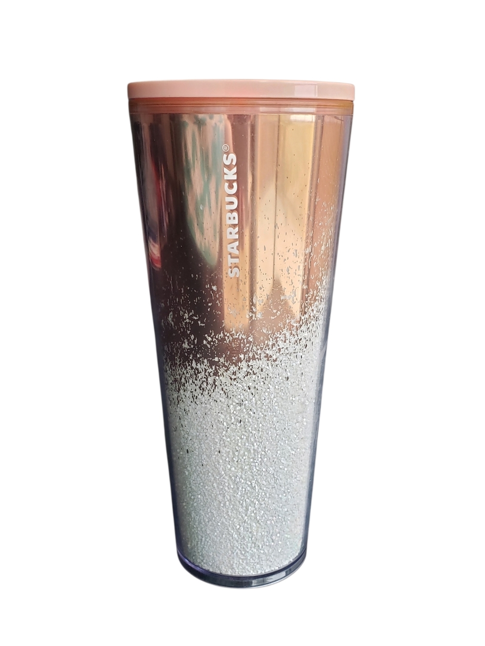 Starbucks 2019 Holiday Cascading Tumbler Mirror Glitter Rose Gold Cold Cup 24 oz